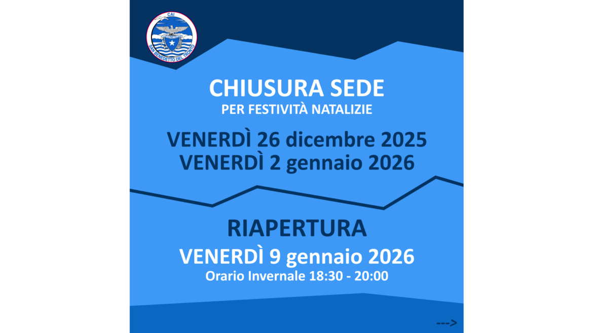 Chiusura Sede per Festività Natalizie – Cambio Orario di Apertura Sede